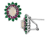 Emerald, Ruby and Created Opal Earrings 2.45 Carats (ctw) in Sterling Silver